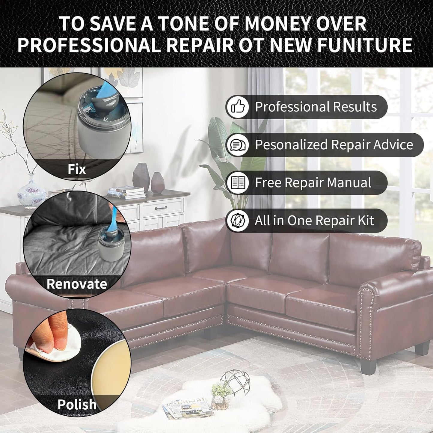 Leather Repair Kit Recoloring Balm Cleaner Conditioner Waterproof Beeswax Oil for Car Seat Furniture Couch Shoe Leather Vinyl(Medium Brown)