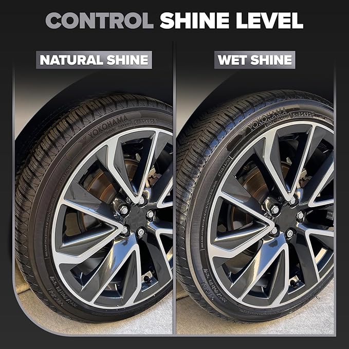 Carfidant Tire Shine Spray - Black Satin Finish - Premium Car Tire Dressing - 18 fl. Oz. Kit with Applicator Pad - Long Lasting - No Sling No Grease Formula with UV Protection