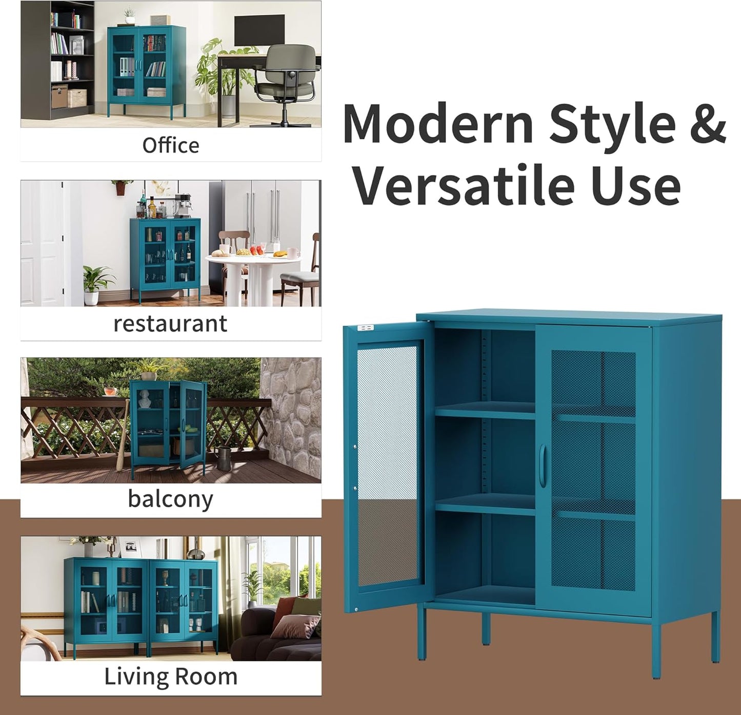 Metal Storage Cabinet with Mesh Doors,Steel Display Cabinet with Adjustable Shelves,Metal Office Storage Locker for Home Office,Garage(Blue, 40''H)