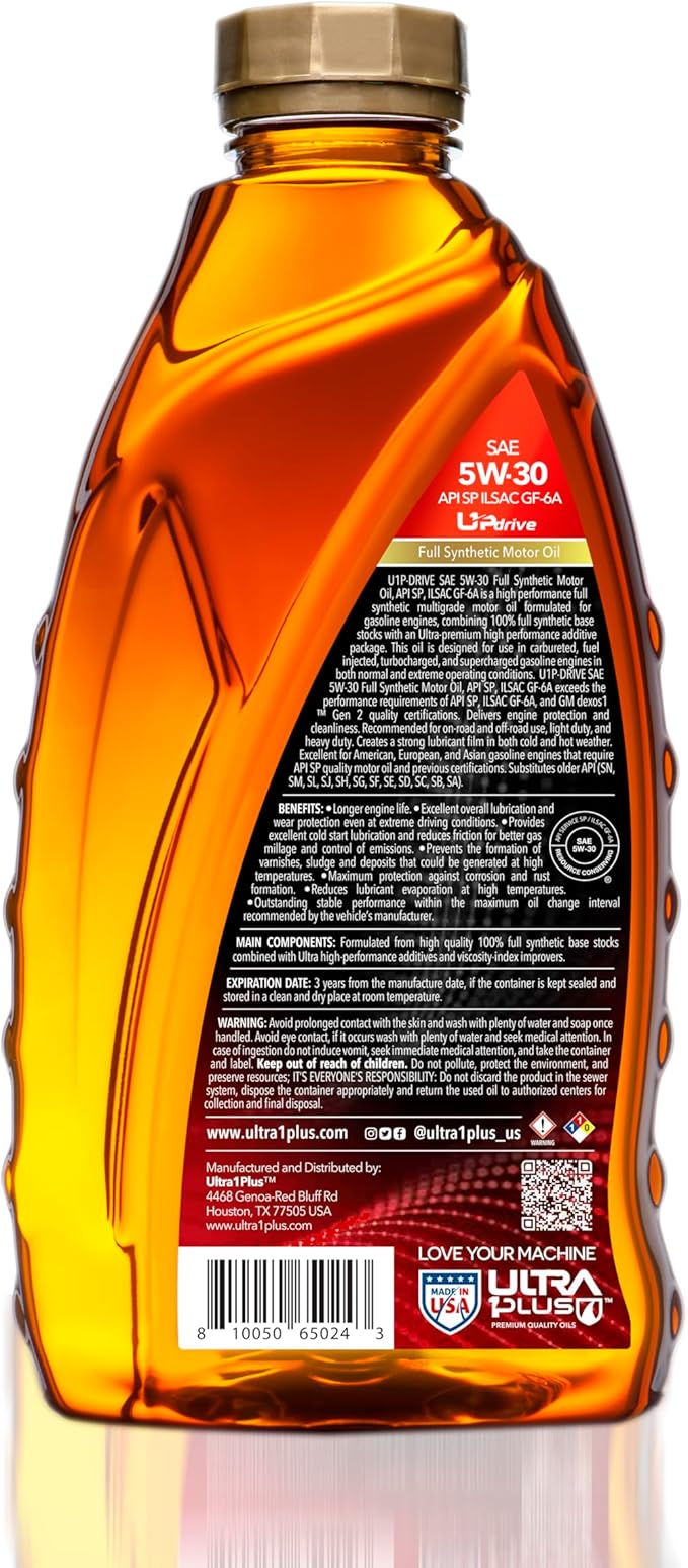 ULTRA 1PLUS SAE 5W-30 Full Synthetic Motor Oil API SP ILSAC GF-6A - 5W30 motor oil, 5 Quarts