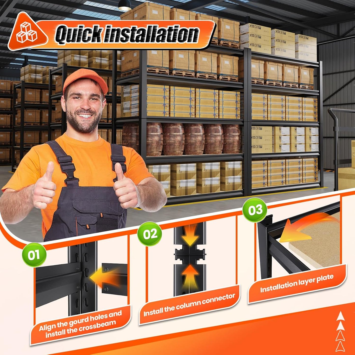 72" H*36'' Storage Shelves 2500lbs Garage Shelving, Adjustable Heavy Duty Garage Shelves, Easy to Install Metal Shelving Wood Shelving Unit, Storage Shelf for Basement Warehouse