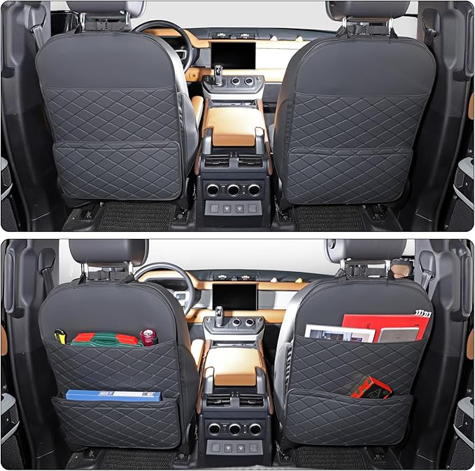 Seat Back Protector + Large Capacity Pocket Storage Organizer,Preventing the Impact of Children Stepping on the Seat Backrest (Black)
