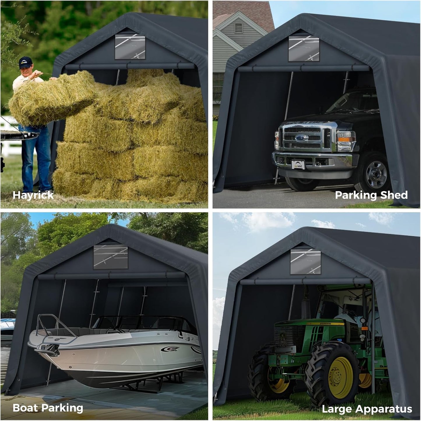 GREEN PARTY Storage Shelter Shed, 13x22 ft Portable Shed Outdoor Carport with Roll-up Zipper Door & Vents, Outdoor Storage Shed Portable Garage for Motorcycle, Bike, Waterproof & UV Protected, Gray