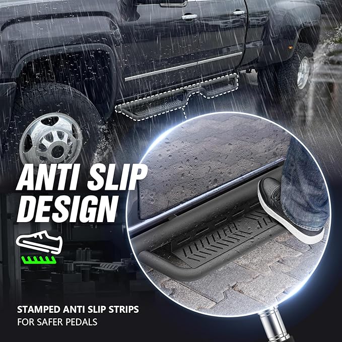 Crew Cab Running Boards Side Steps Compatible for 2007-2018 Chevy Silverado & GMC Sierra 1500, 2007-2019 Chevrolet Silverado & GMC Sierra 2500 3500 HD Crew Cab Nerf Bar (Two Stairs-Star Logo)