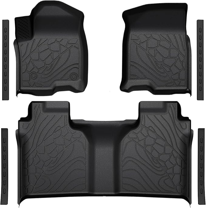 Car Floor Mats Fit for 2019-2025 2026 Chevy Silverado & GMC Sierra 1500/2020-2025 Silv/SRA 2500HD/3500 HD Crew Cab with Under-Seat Storage, All Weather Truck Liners & Door Sill Guards Accessories