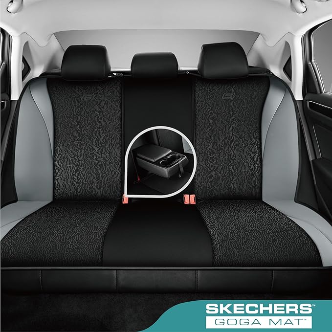 Skechers Car Seat Covers,Leather Seat Covers with GOGA Mat Technology,Waterproof Car Seat Covers Full Sets,Airbag Compatible,Comfort Universal Fit for Most Cars,Vans,Trucks,SUVs,Grey