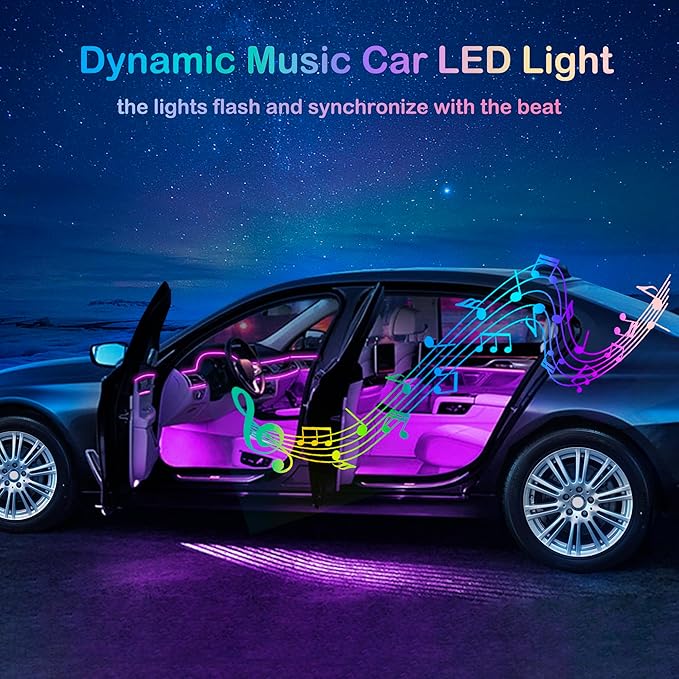 Interior Car LED Strip Lights, RGB 6 in 1 Ambient Lighting Kits with 315 inches Fiber Optic, 16 Million Colors Music Sync USB Car Interior Lights with Wireless APP/Button/RF Remote Control (6 in 1)