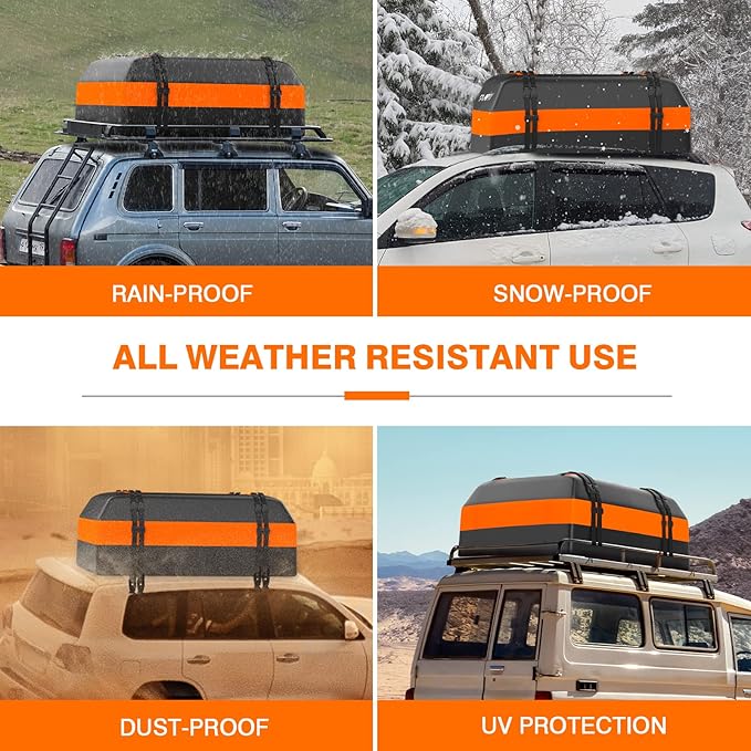 Car Rooftop Cargo Bag Carrier, 16 Cubic Feet Soft Roof Top Luggage Bag for All Vechicles with/Without Racks - with Waterproof Zip, Luggage Lock, Anti-Slip Mat, Door Hooks, Storage Bag