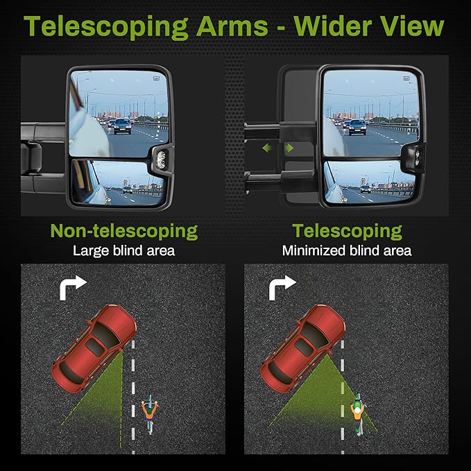 AUTOSAVER88 Power Folding Towing Mirrors Compatible with 2014-2018 Chevy Silverado GMC Sierra 1500 2500 HD 3500 HD Power Heated LED Turn Signal Light Telescoping Clearance Light Black Housing