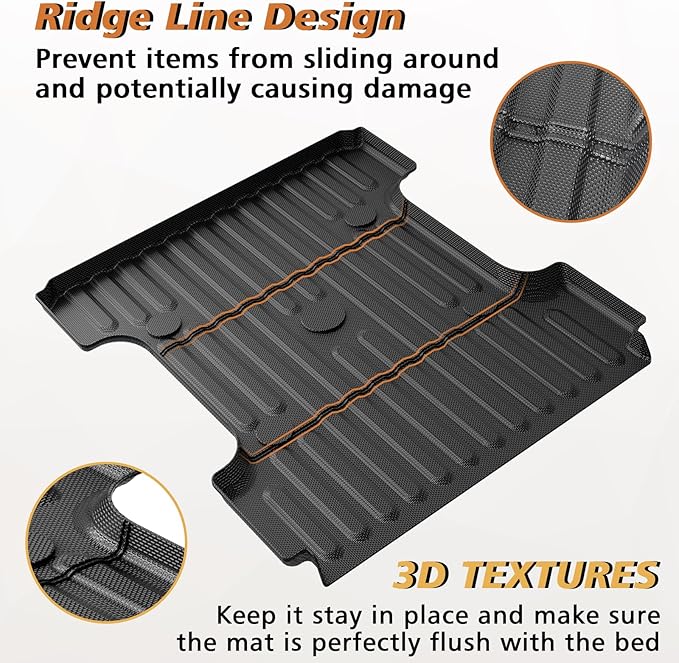 TripleAliners Truck Bed Mat Compatible with 2002-2018 Dodge RAM 1500 & 2002-2025 Ram 2500/3500 & Ram 1500 Classic 2019-2024 Accessories 6'4" Custom Fit All Weather Protection TPE Heavy Duty Bed Liners