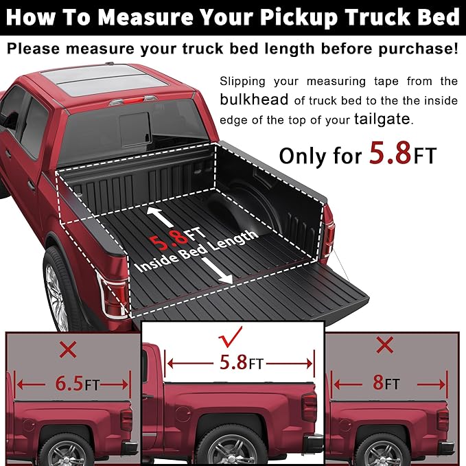 Hard Quad Aluminum Truck Bed Tonneau Cover Compatible for 2019-2024 2025 Chevy Silverado/GMC Sierra 1500 Fleetside New Body Style 4-Fold 5.8FT 69.3Inch