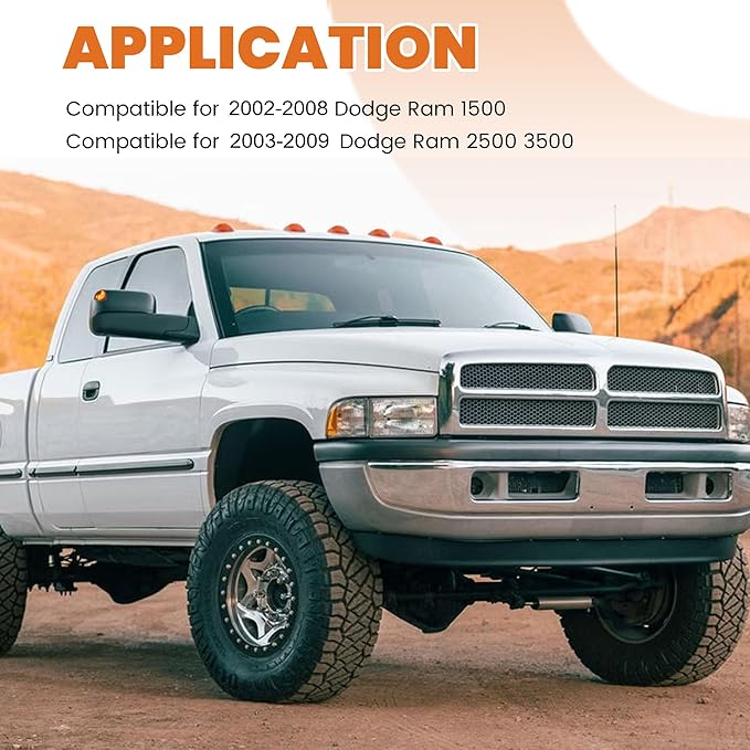 Pair Black Power Heated Towing Mirrors Compatible for 2002-2008 Dodge Ram 1500/2003-2009 Ram 2500 3500 w/White DRL, Arrow Light, Led Turn Light