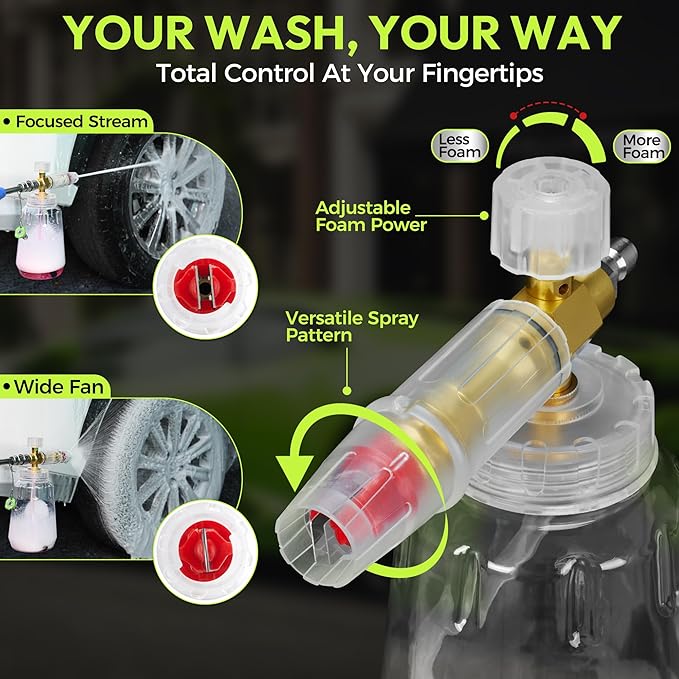 AutoManiacs Foam Cannon for Pressure Washer(Not Garden Hose), Adjustable Car Wash Sprayer with 1/4 Inch Quick Connector, 1L Durable Snow Foam Blaster for Car & Truck Washing