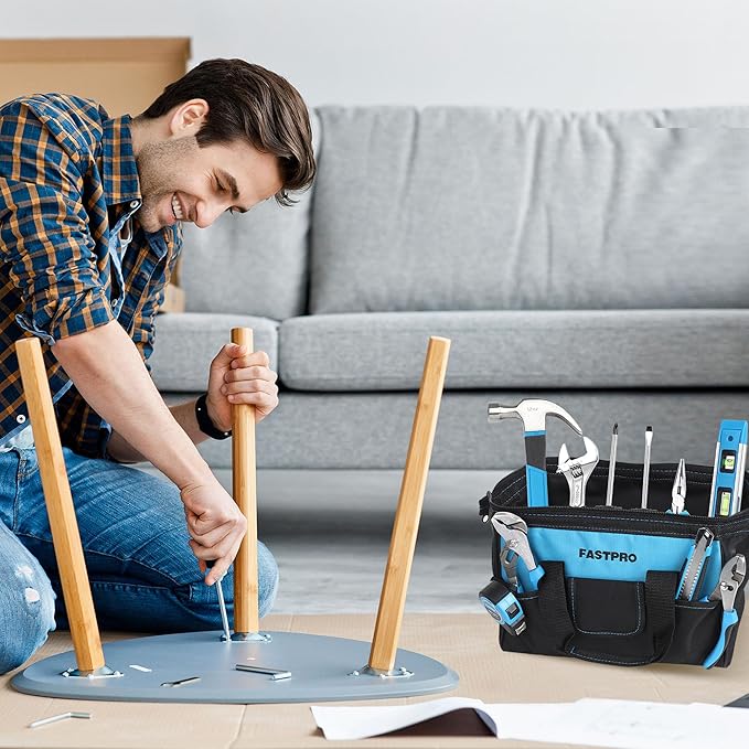 FASTPRO 220-Piece Home Tool Set, Household Repairing Tool Kit with 12-Inch Wide Mouth Open Storage Tool Bag, Blue