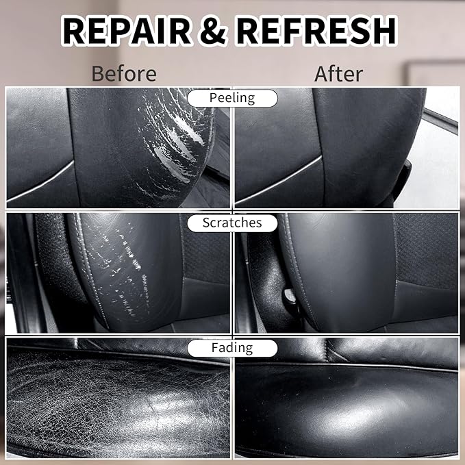 Leather Recoloring Balm,8.5oz Leather Color Restorer,Black Leather Repair kit for Furniture and Car Interior,Leather Couch Scratch Repair,Leather Dye Paint for Faded,Cracked and Damaged Leather
