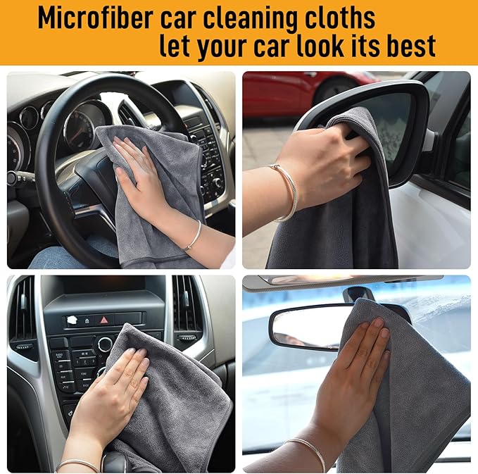 SINLAND Microfiber Car Drying Towels Ultra Absorbent,No Streaks,Scratches, or Water Spots,Wash Cleaning Auto Detailing Towels 400gsm 16inch x 24inch 6Pack Grey