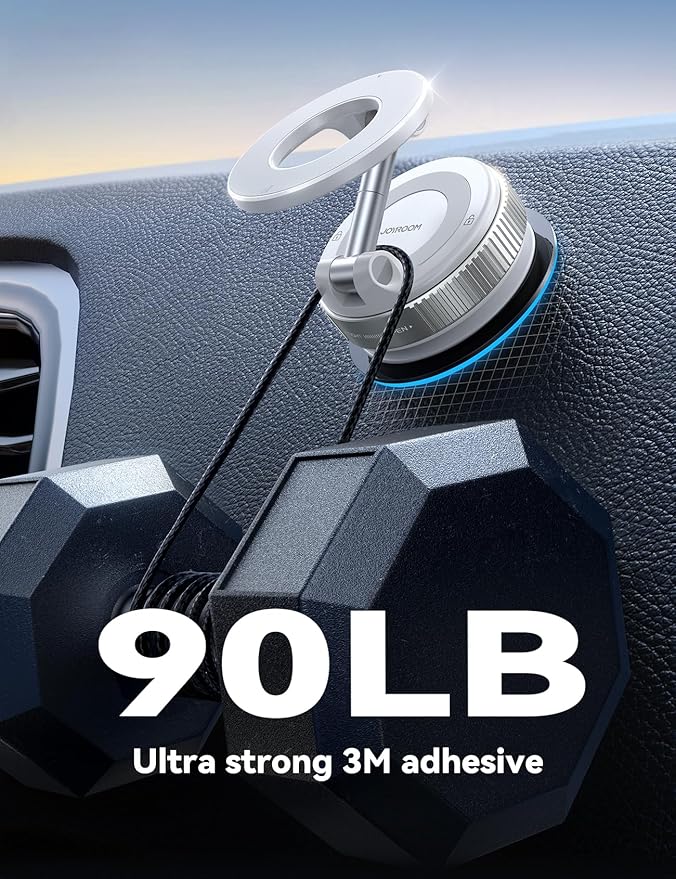 JOYROOM Magsafe Car Mount, Vacuum Car Phone Mount with Strong Magnetic, 360° Metal Strut Suction Cup Phone Mount for iPhone 17 Pro Max/16 15 14 13 12 Series& Android Magsafe Case, White