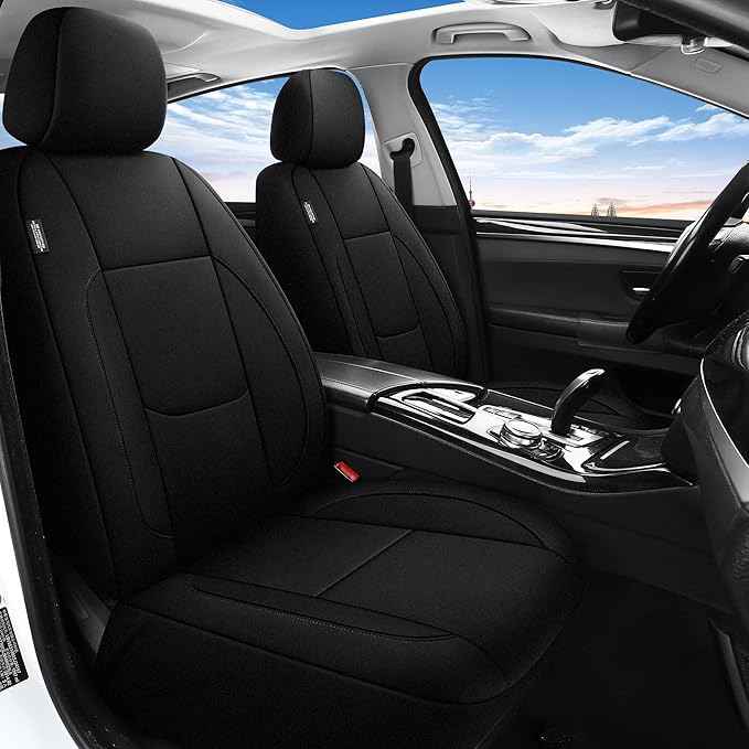 Pariitadin Waterproof Car Seat Covers Full Set, Neoprene Seat Covers for Cars, Universal Fit Interior Covers for Most Cars Sedan Van Truck SUV(Black)