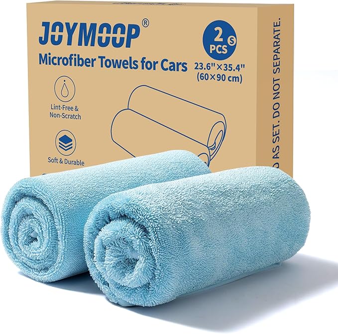 JOYMOOP Microfiber Towels for Cars, 2 Pack 35.4" x 23.6" Car Drying Towel, Blue Reusable Car Towel, Quick Drying Car Microfiber Cleaning Cloth for RVs, SUVs, Trucks