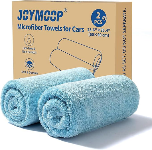 JOYMOOP Microfiber Towels for Cars, 2 Pack 35.4" x 23.6" Car Drying Towel, Blue Reusable Car Towel, Quick Drying Car Microfiber Cleaning Cloth for RVs, SUVs, Trucks
