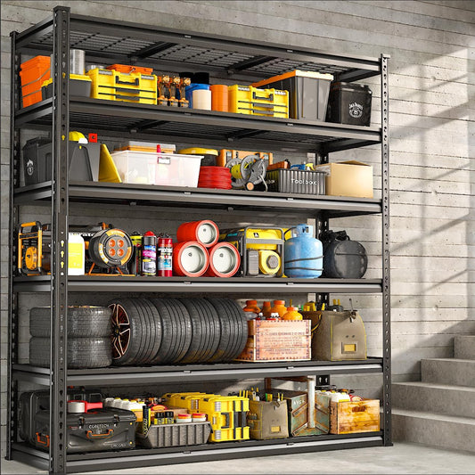 REIBII 3300LBS Garage Shelving 48" W Storage Shelves 6 Tier Garage Shelving Heavy Duty, Adjustable Metal Shelves for Warehouse, Basement, Storage, 48" W x 78" H x 18" D