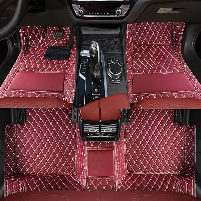 Custom car Floor mats Suitable for 99% car Truck SUV,car mats All Weather Personalized,Full Coverage Luxury Car Mats, Anti-Slip Leather Floor mats. (Wine red)