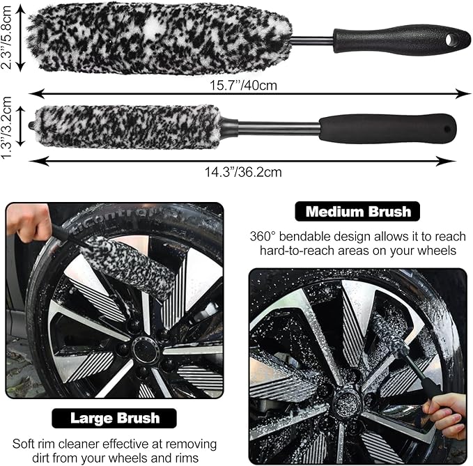 12Pcs Wheel Brush Kit for Cleaning Wheel and Tire, Wheel and Rim Brush, Car Detailing Brushes, Tire Brush, Bendable & Durable Car Wheel Rim Cleaner Brush Set,Car Detailing Cleaning Brush Supplies Kit