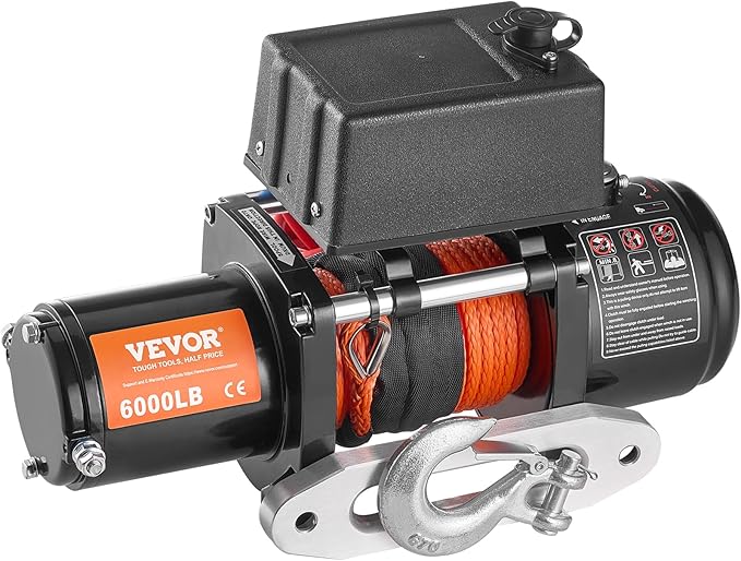 VEVOR Electric Winch, 6000 lb Truck Trailer Winch, 12V DC 1/4 in x 55 ft Synthetic Rope Aluminum Fairlead Wireless & Wired Remote Control, IP55 Waterproof Towing for Off Road SUV ATV UTV Jeep Boat