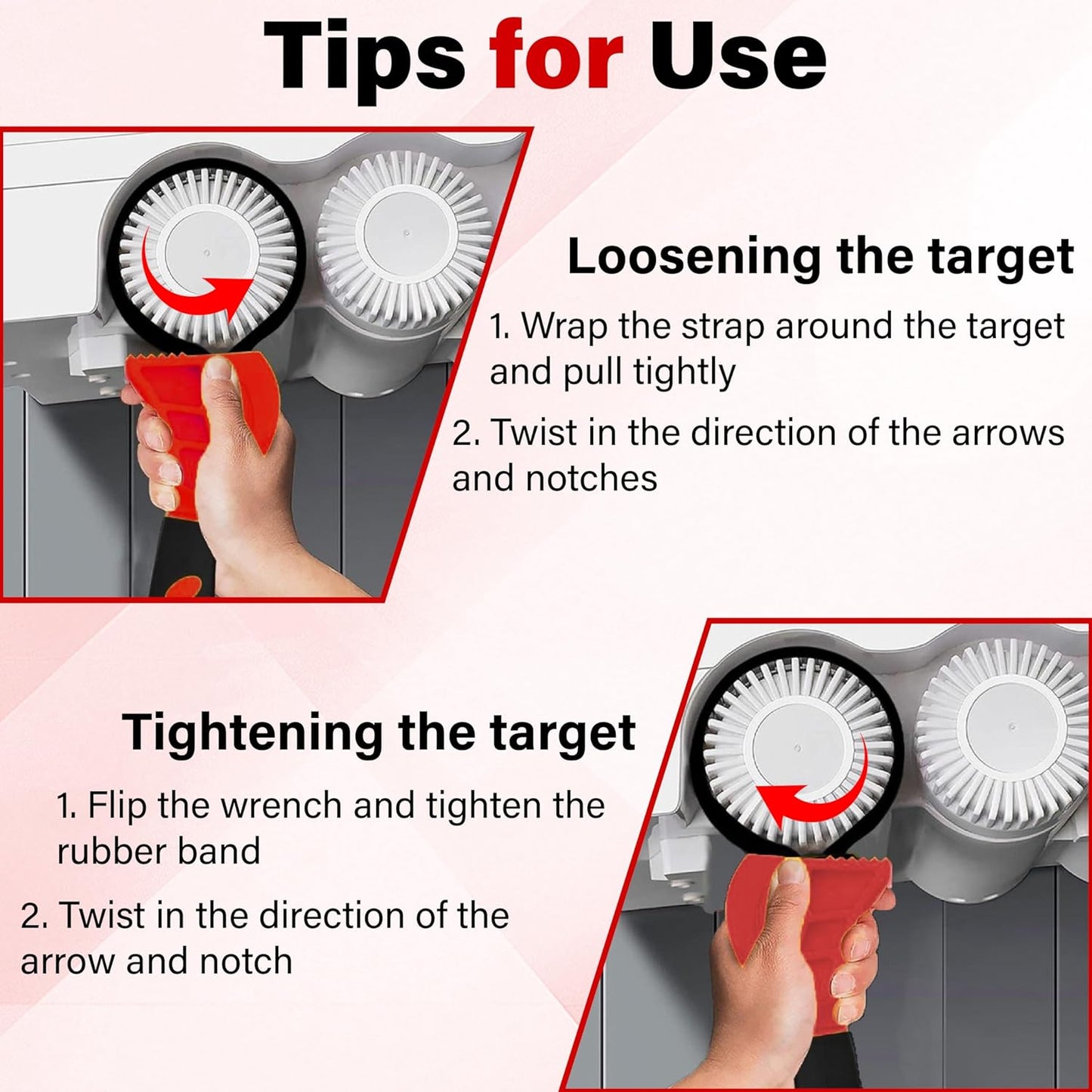 2 PCS Strap Wrench Plumbing, Rubber Strap Wrench, 24 Inch & 19.7 Inch Oil Filters Strap Wrenches, Water Filter Wrenches, Adjustable Rubber Jar Opener for Water Filters, Plumbing,Sink, Faucet (Red)