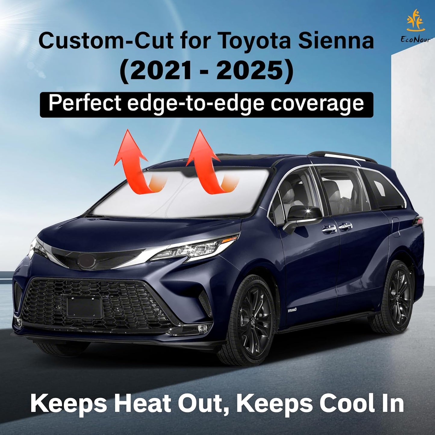 Toyota Sienna EcoNour Car Windshield Sunshade 2021-2025 - 240T Polyester Material Cars Sun Visor Reflector Blocks UV Rays - Foldable Sunshade Interior Protection Accessories