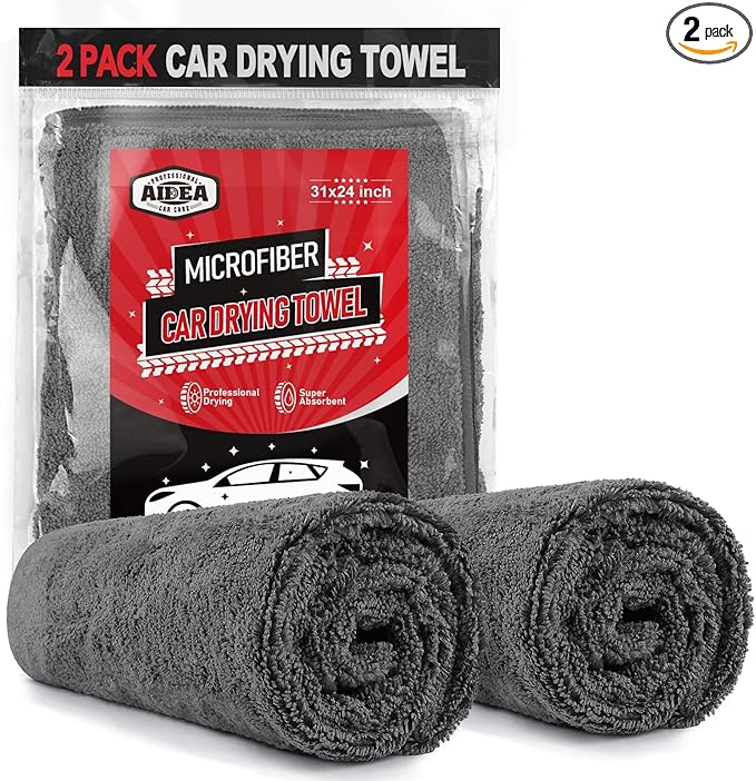 AIDEA Microfiber Towels for Cars-2PK, Large Professional Car Drying Towel, Scratch-Free & Absorbent Drying Towel for Cars, SUVs, RVs, Trucks, and Boats, 24inx 31in, Grey