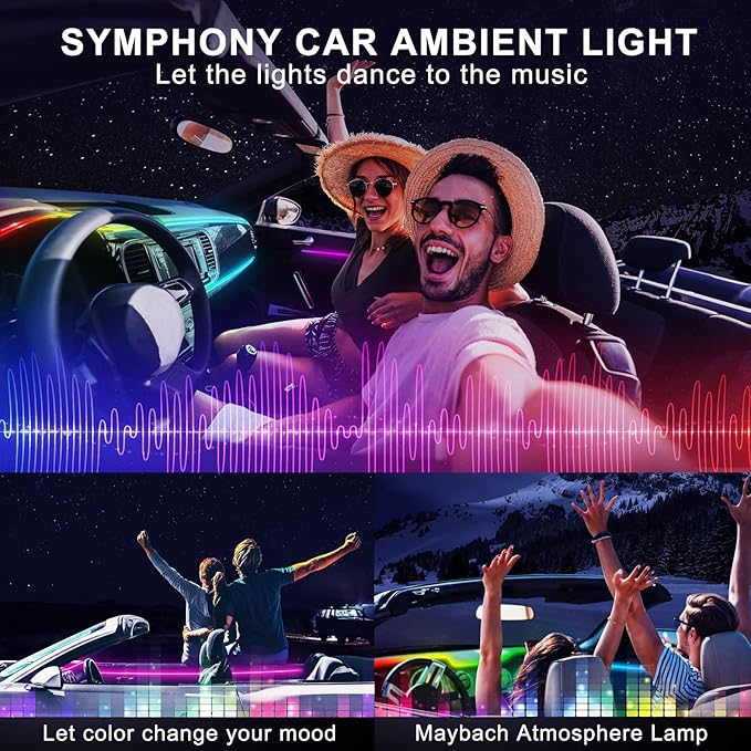 Acrylic Interior Car LED Strip Light with Wireless APP, RGB 18 in 1 with 175 inches 593 LEDs Fiber Optic Ambient Lighting Kits, 16 Million Colors Sound Active Function Car Neon Lights