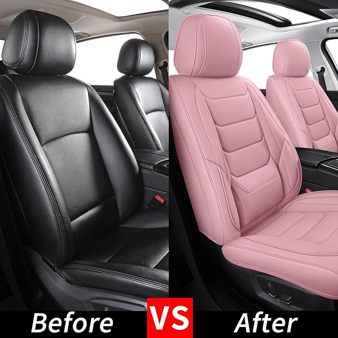 Front Seat Covers for Cars Breathable Leather Seat Covers Waterproof Seat Protectors Universal Fit for Most Automotive Cars SUV Trucks(Pink, Front Pair)
