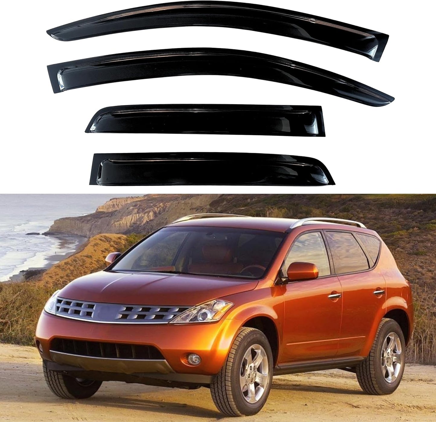 KPY Window Visor Compatible with Nissan Murano 2003-2007, 4PC Rain Guard Side Window Vent Deflectors Tape-On Style, 2003 2004 2005 2006 2007