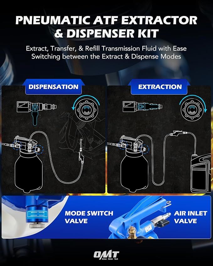 Orion Motor Tech Oil Extractor Pump and Dispenser Tool Kit, 10L Pneumatic Transmission Fluid Bleeder Set, 2.6gal 2 Way Vacuum Fluid Evacuator and Filler Oil Change Kit 15 ATF Refill Adapters 3 Hoses