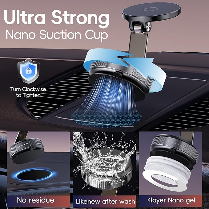 Magnetic Phone Holder for Car 2026 Heavy Duty Model 360° Adjustable Vacuum Suction Car Magsafe Phone Mount Cell Phone Holders for Your Car for iPhone 16 Pro Max 15 14 13 12 Plus (Metal Stand Rotor)