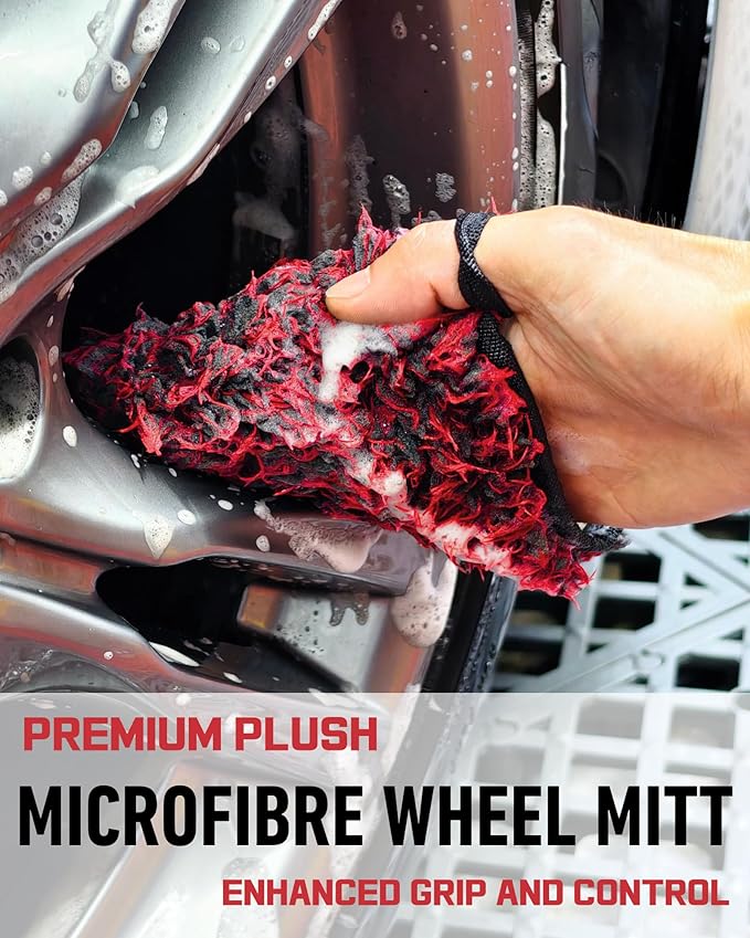 8PCS Wheel Cleaning Kit with Microfiber Brush & Rubber Grip Tire Brush, Twist Loop Drying Towel, Detailing Brush, Applicator for Car Rim and Tire Care