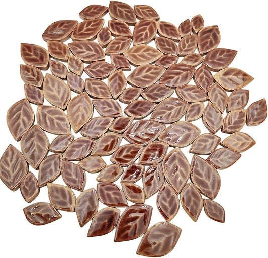 1.1LB Random 3 Size Leaves Ceramics Mosaic Tiles, Making Creative Ceramic Mosaic Pieces for DIY Craft,Flowerpots, Vases, Cups, Garden Decor Mosaic Making Supplies (Cracked Ice Coffee)