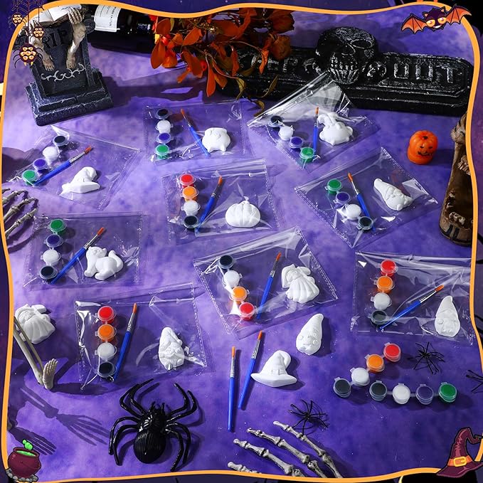 Simgoing 20 Set Dinosaur Unicorn Mermaid Donut Jungle Animal DIY Painting Kit Pumpkin Snowman Ceramic Paint Your Own Figurines Unpainted Plaster Craft for Party Favor(Pumpkin)