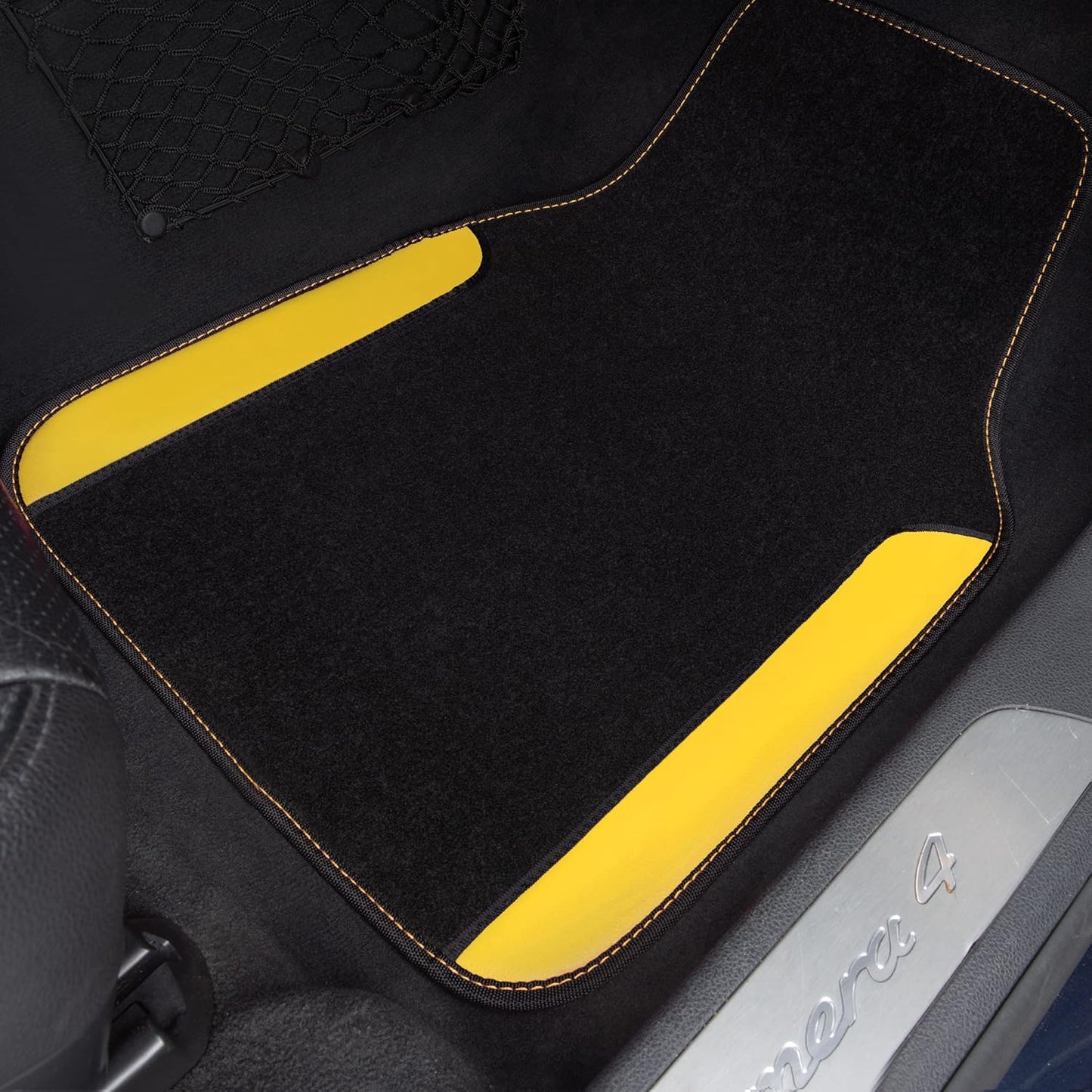 CAR PASS Waterproof Universal Fit Car Floor Mats, Car Mats Fit for SUV,Vans,sedans, Trucks,Set of 4pcs Car Carpet with Driver Heel Pad (Black and Yellow)