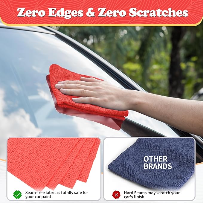 FIXSMITH Shop Towels, Red Microfiber Cleaning Cloth Bulk, 200 Pack Microfiber Towels for Cars, All-Purpose Absorbent Cleaning Rags, Dust Cloth for Automotive, Mechanic, Garage, Bar, 11.5 x 11.5 inch