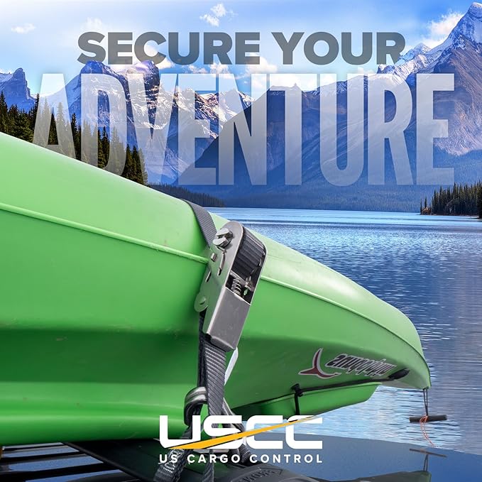 US Cargo Control Stainless Steel Ratchet Strap with Double Wire Hooks, 1" x 10', 1,500 LBS Break Strength, Marine Tie Down Straps for Boats, ATVs, Camping, Snow, Saltwater Applications