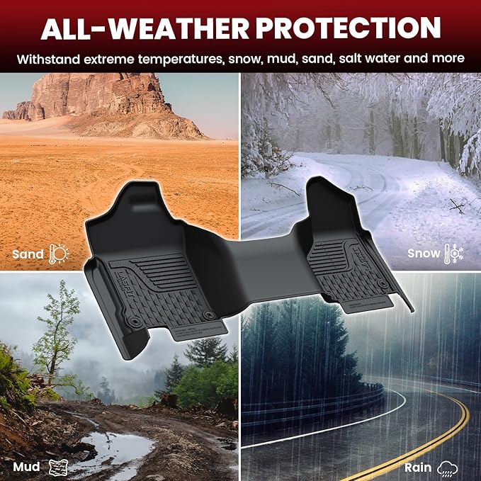 LASFIT Floor Mats for Dodge Ram 1500 2013-2018 & 1500 Classic 2019-2024 Quad Cab Bench Seat(Not for Bucket Seat & Vinyl Flooring), All Weather TPE Custom Fit Car Mats Floor Liners 1st & 2nd Row, Black