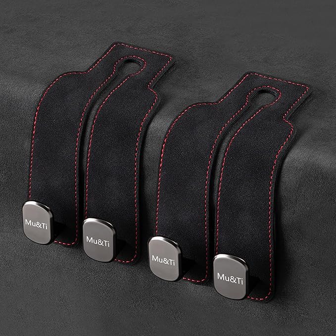 Mu&Ti Purse Hook for Car,Leather Seat Back Storage Hook, 2 Pack Hooks for Headrest, Car Accessories for Women (Black)