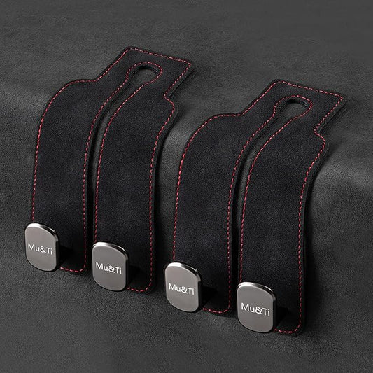 Mu&Ti Purse Hook for Car,Leather Seat Back Storage Hook, 2 Pack Hooks for Headrest, Car Accessories for Women (Black)