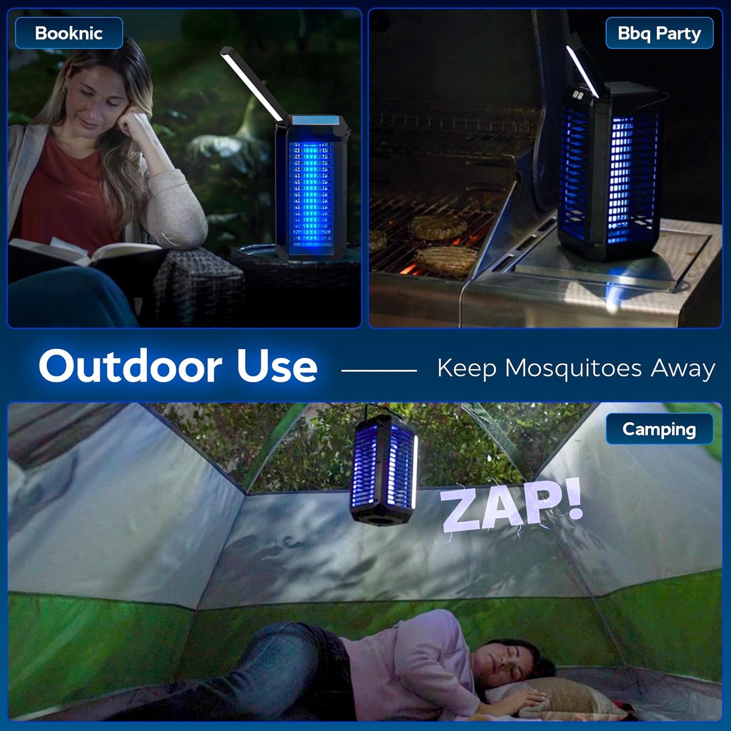 Rogue 2 in 1 Solar Bug Zapper Outdoor and Bug Zapper Indoor Plug in for Mosquito, Fly, Solar Powered & USB-C Rechargeable Camping Lantern, LED Flash Light, High Voltage, Trap Safe for Pets & Kids