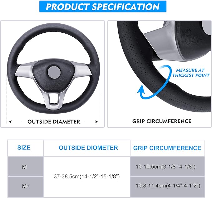 Carodi Leather Steering Wheel Cover, Breathable Non-Slip Design, Soft and Comfortable Feeling, Universal 15 Inch Auto Car Steering Wheel Stitch on Wrap（Size M,Beige）