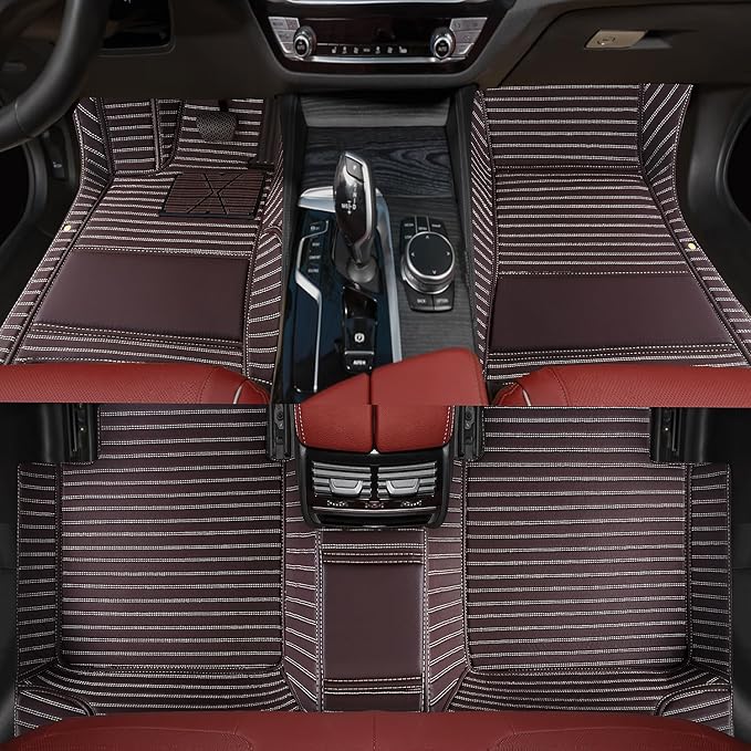 Custom Floor Mats - Suitable for 99% Cars Trucks SUVs, All Weather Personalized, Full Coverage Luxury Mats, Anti-Slip Leather (Brown Streak)