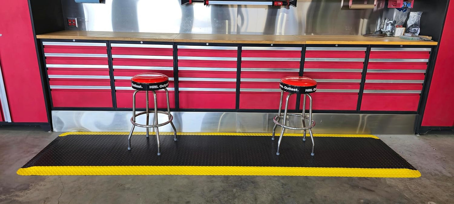 Rhino Mats, American Classic Diamond Anti-Fatigue Mats, Industrial Ergonomic Comfort Standing Mat for Work, Home, Garage, Office, Kitchen or Anywhere (Black/Yellow 1" Thick, 3 FT. x 23 FT.)