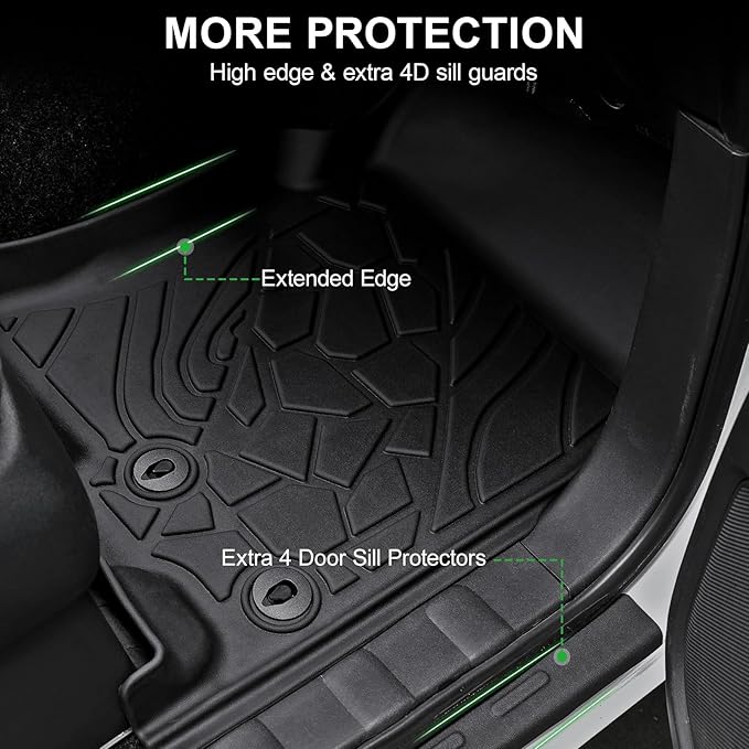 Floor Mats Fit for Nissan Frontier 2022-2025 2026 Crew Cab with 2nd Row Under-Seat Storage(Not for 2nd with Under Seat Speaker), TPE All Weather Protection Car Liners & 4 Door Sill Guards Accessories